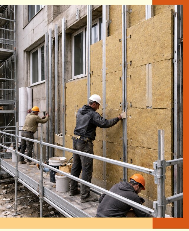 Утепление вентилируемого фасада в Колпине от 5776 руб/м2 — монтаж и утепление вентфасад | ТепломастерКлп